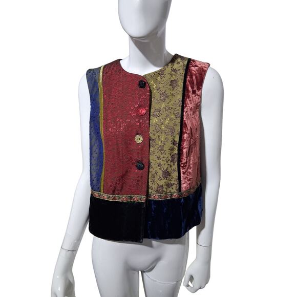 Vintage 90s Lucia Lukken Wo.ens size Small Broomskirts Eclectic Patchwork Vest - Picture 1 of 13